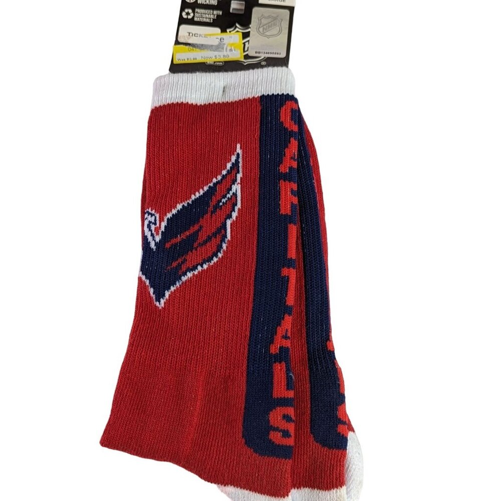 AKM Red Crew Socks NHL Washington Capitals 1 Pair Size Large Shoe Size 8 to 13